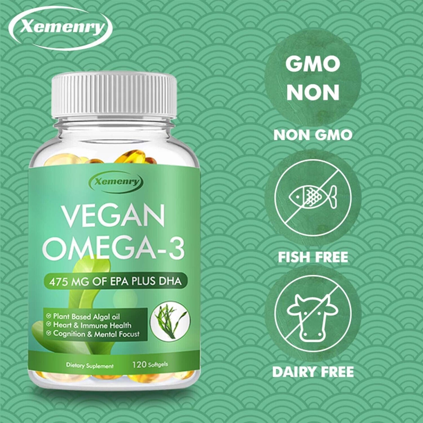 Vegan Omega-3 Algae Oil Capsules 475Mg - EPA, DHA - Heart, Bone and Joint Health