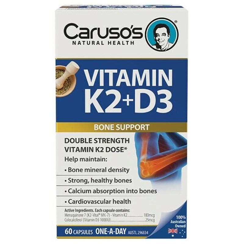 Caruso'S Vitamin K2 + D3 60 Capsules for Strong Healthy Bones Calcium Absorption