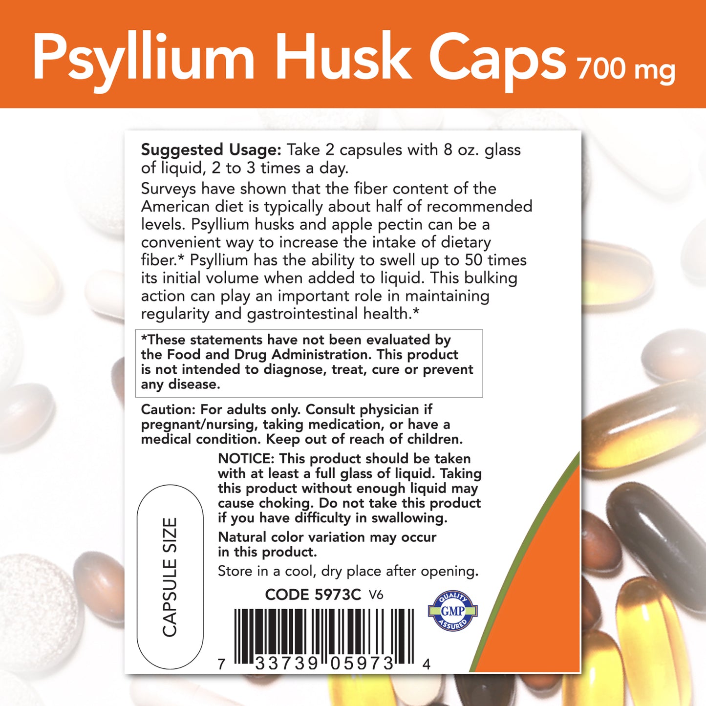 NOW Foods Cáscara De Psyllium, 700 Mg, 180 Cápsulas Vegetales