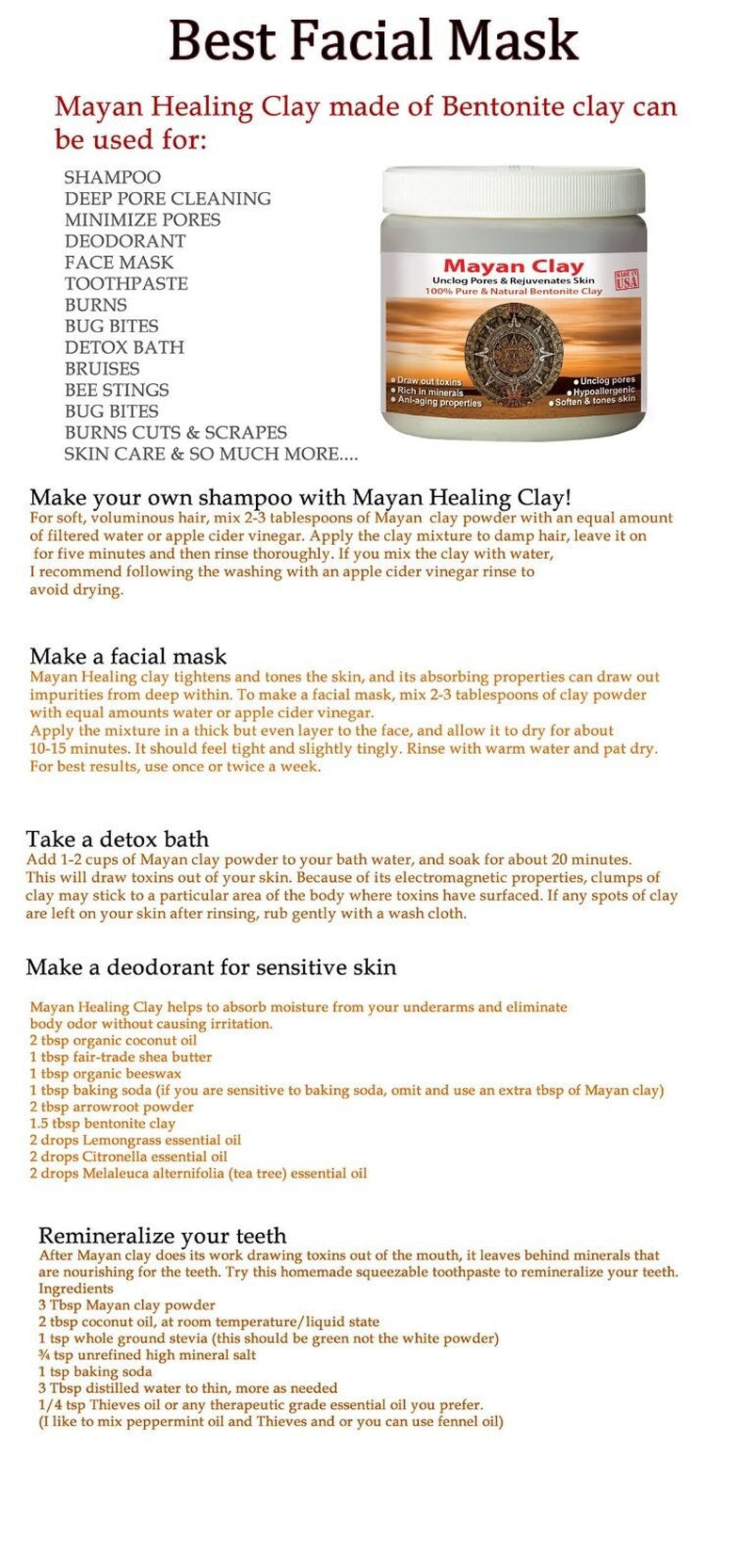 MAYAN'S SECRET INDIAN HEALING CLAY Deep Pore Cleansing Beauty Facial Mask