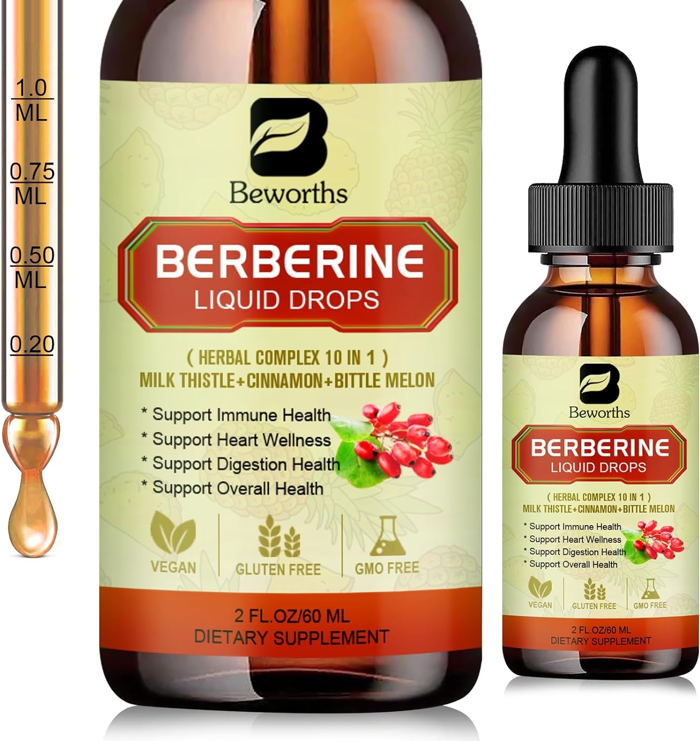 Premium Berberine Supplement - Berberine Liquid Drops with Turmeric, Bitter Melo