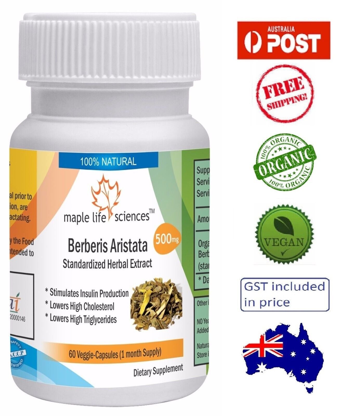 ORGANIC Berberis Aristata Capsules (Berberine) - 500Mg - AU Stock