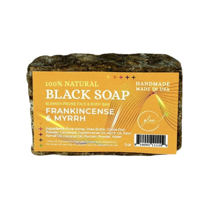 Glam Natural Black Soap 100% Natural Black Soap— Frankincense Myrrh 5Oz.