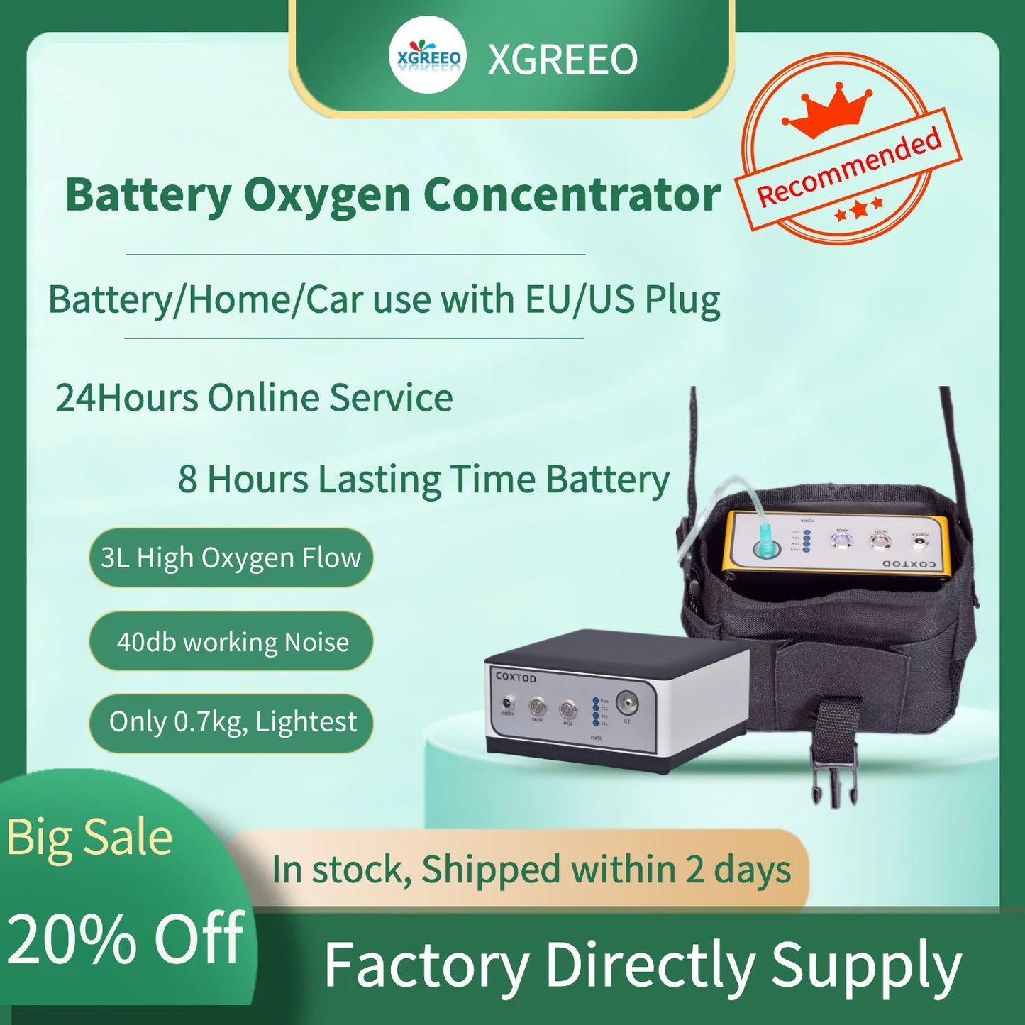 Oxygen Inhaler  Continuous O2 Machine Inbuilt 8 Hours Battery Oxygen Concentrator Household Oxygenerator Car Charger