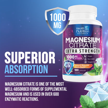 Magnesium Citrate Capsules 1000Mg per Serving - Highest Potency Capsules