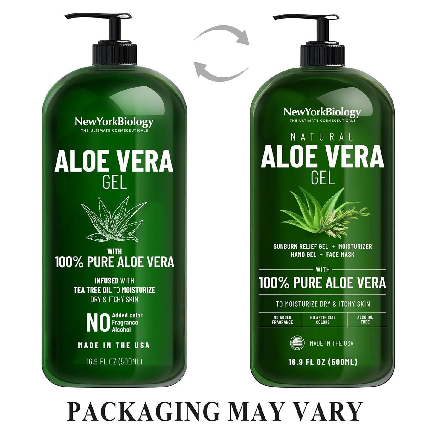 New York Biology Aloe Vera Gel for Face, Skin and Hair - Infused with Tea Tree O