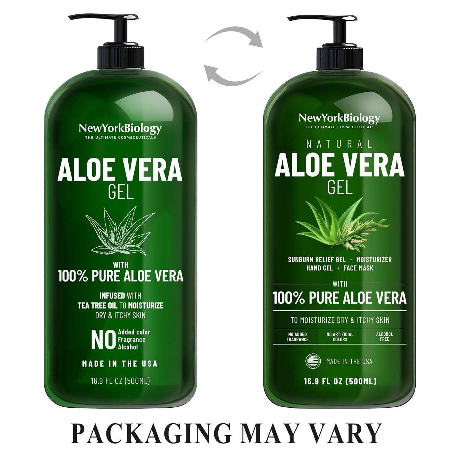 New York Biology Aloe Vera Gel for Face, Skin and Hair - Infused with Tea Tree O