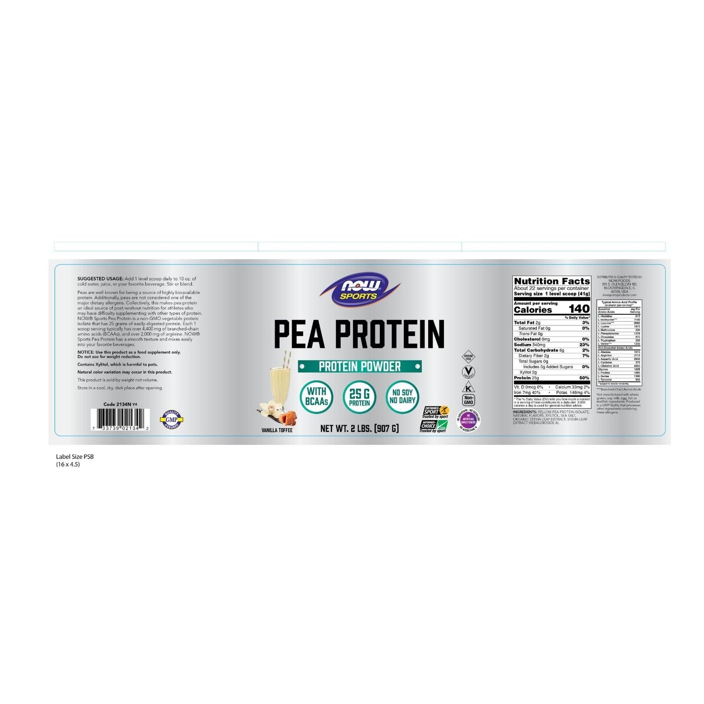 Pea Protein, Vanilla Toffee, 2Lb Powder