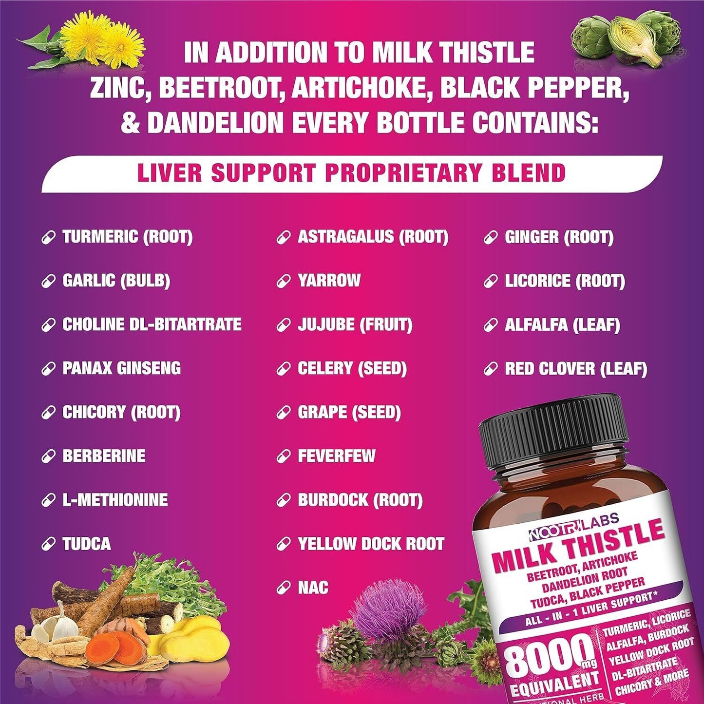 All-In-1 8000Mg Highest Potency Milk Thistle NAC Beetroot Artichoke Dandelion Ro