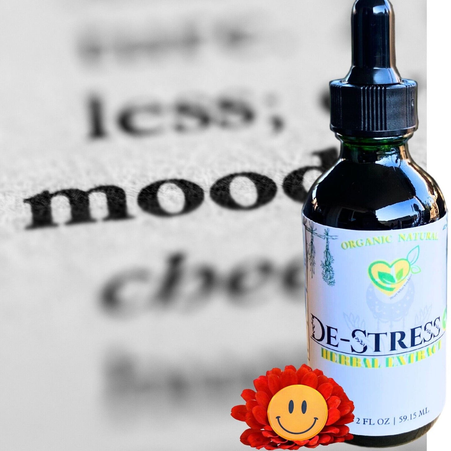 De-Stress plus Tincture Liquid Herbal Drops 2 Oz Natural Mood Stress Balance