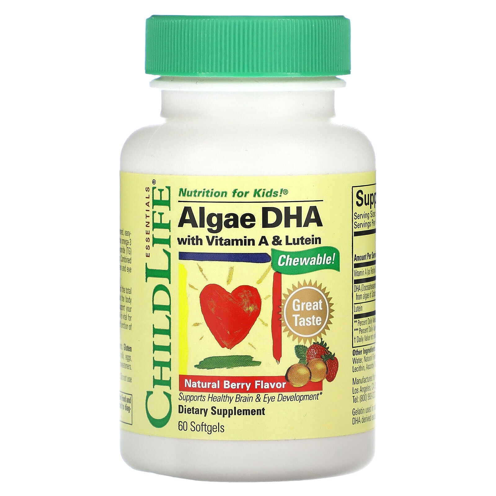 Algae DHA with Vitamin a & Lutein, Natural Berry, 60 Softgels