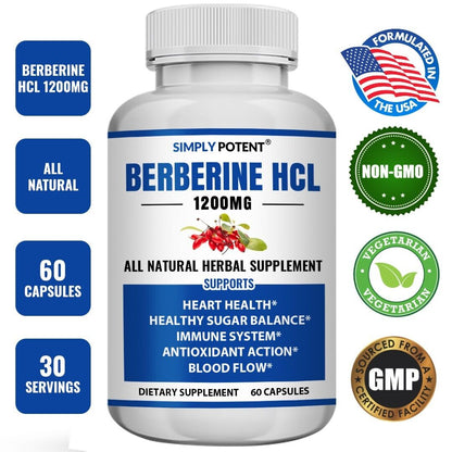 Berberine Hcl - Supports Healthy Blood Sugar Cholesterol & Immune | 60 Capsules