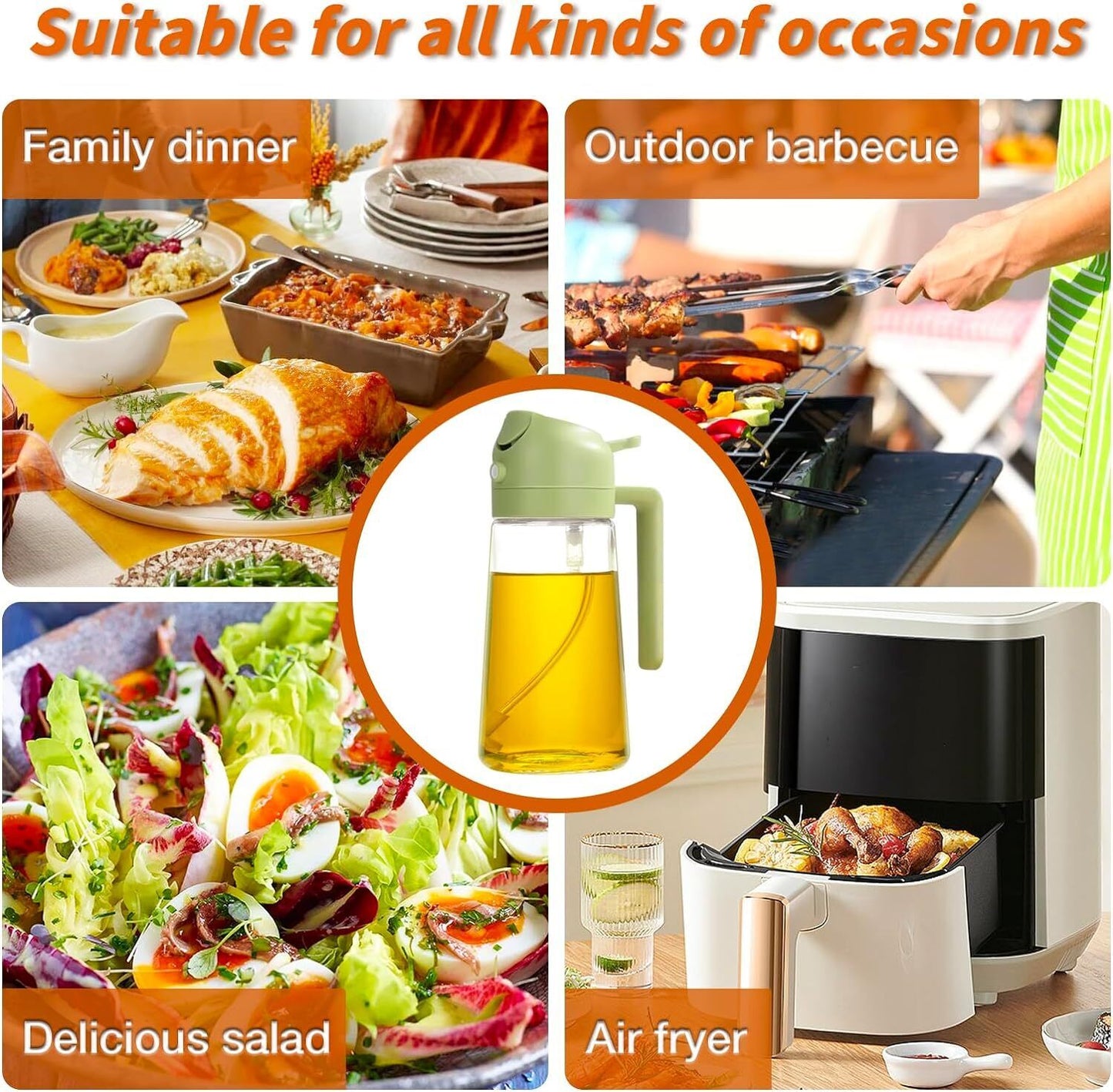 16Oz Olive Oil Dispenser Bottle 2 in 1 Sprayer Pourer Glass for Kitchen Cooking