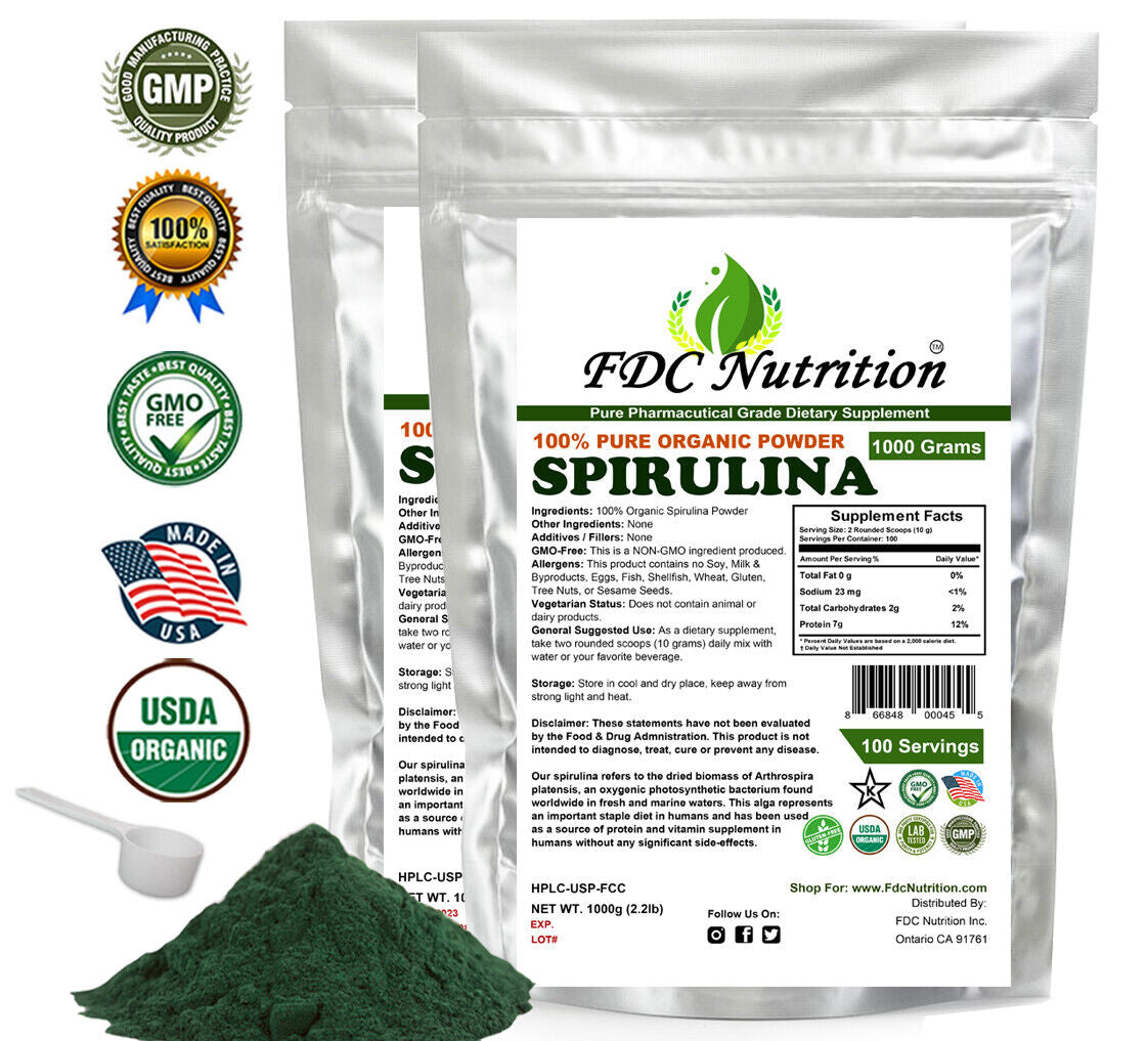 USDA Organic SPIRULINA Powder Green Algae Chlorophyll Non GMO Immune Booster