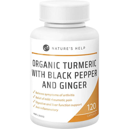 NATURE'S HELP Organic Turmeric Capsules with Black Pepper & Ginger 120 Caps