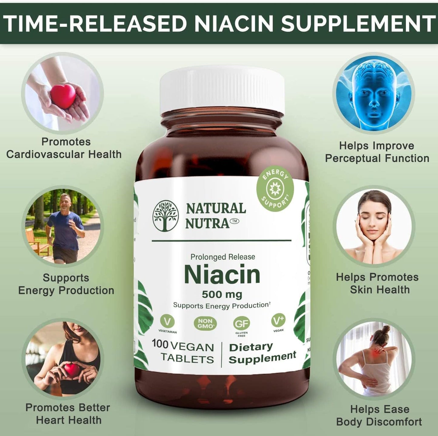 Natural Nutra Time-Release Slow Niacin 500Mg (Vitamin B3), Energy Production, Pr