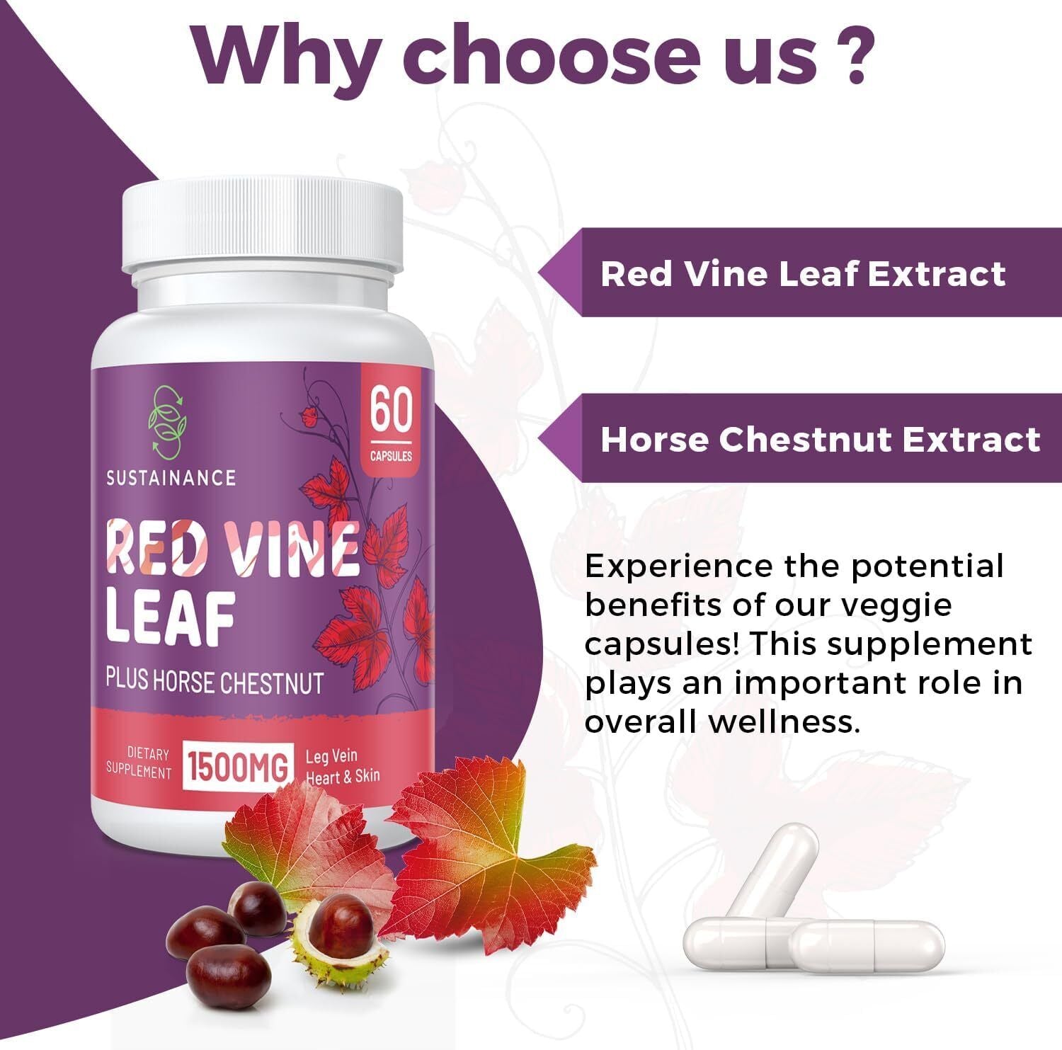 Red Vine Leaf Extract 1400Mg & Horse Chestnut Extract 100Mg Supplement Diet For