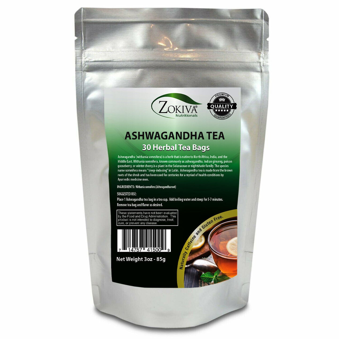 Ashwagandha Tea Bags (30) Organic Withania Somnifera Premium Quality Zip Pouch