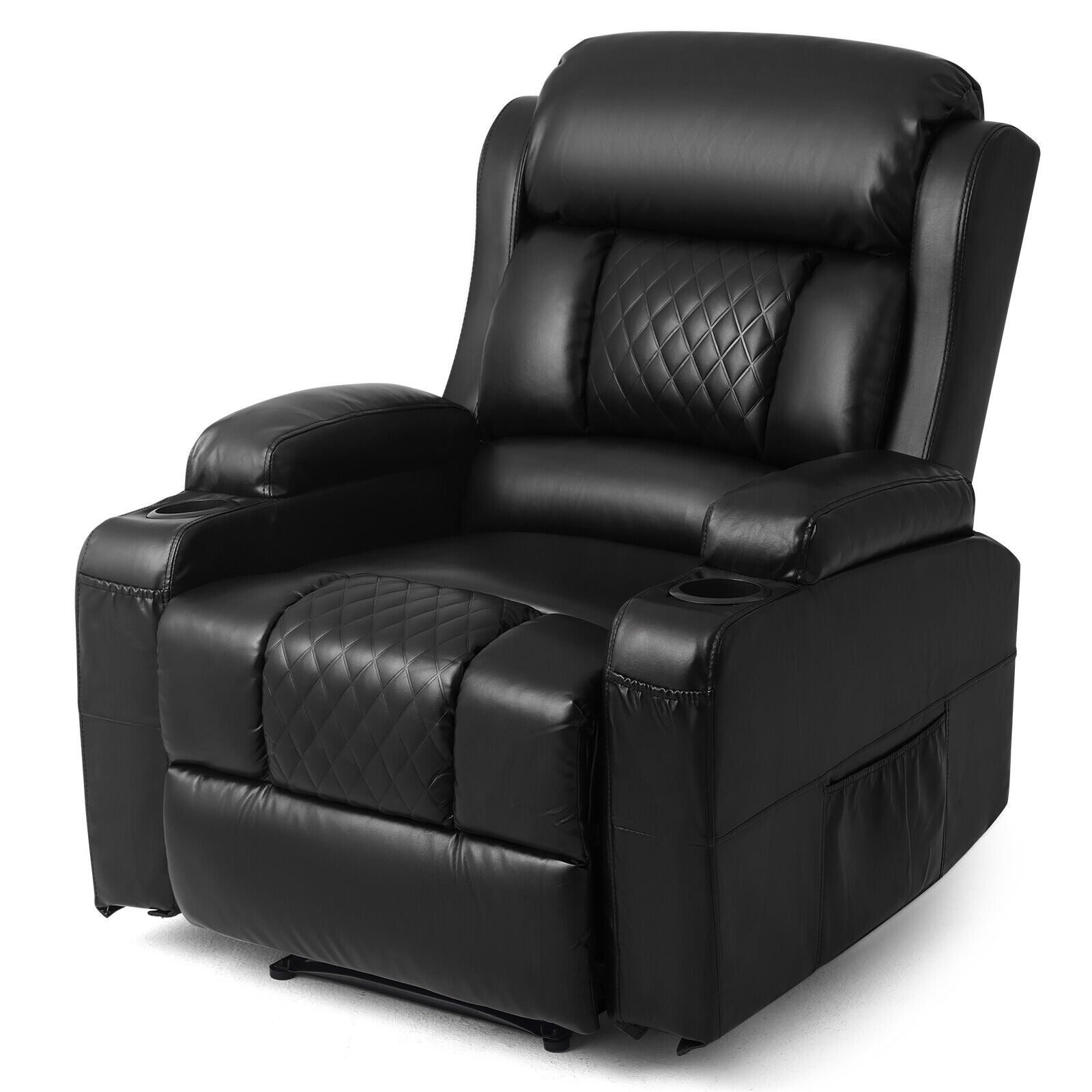 Black PU Leather Massage Recliner Chair Single Sofa Heated W/Remote,2 Cup Holder