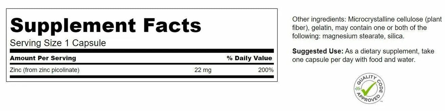 SWANSON Zinc Picolinate 22 Mg 2 X 60 Caps.