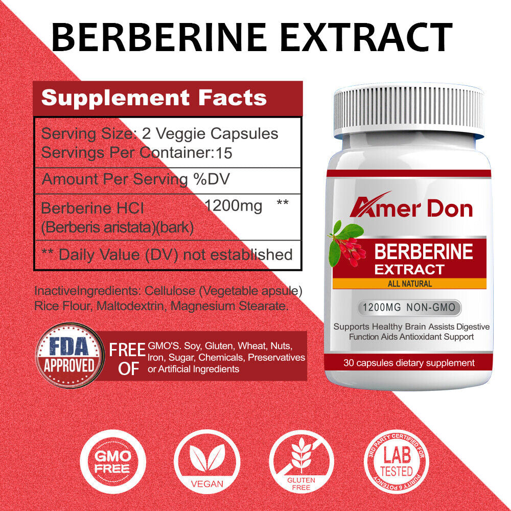 Berberine Supplement 1200Mg - Heart Health Support High Absorption - 30 Servings