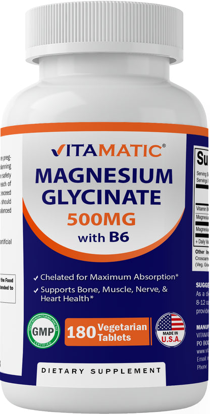 Vitamatic Magnesium Glycinate 500Mg per Tablet - 180 Vegetarian Tablets