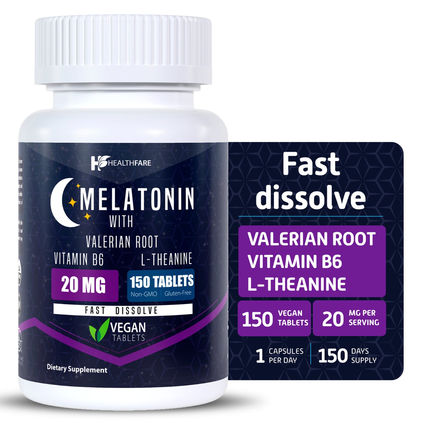 Melatonin 20Mg 150 Tabs with L-Theanine, Valerian Root & Vitamin B6