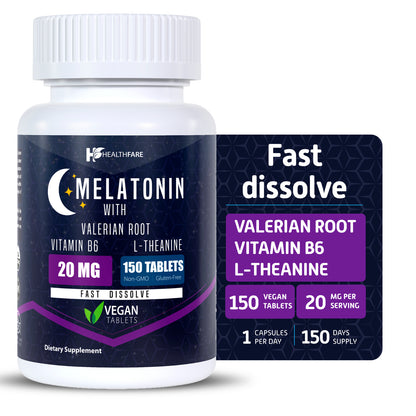 Melatonin 20Mg 150 Tabs with L-Theanine, Valerian Root & Vitamin B6