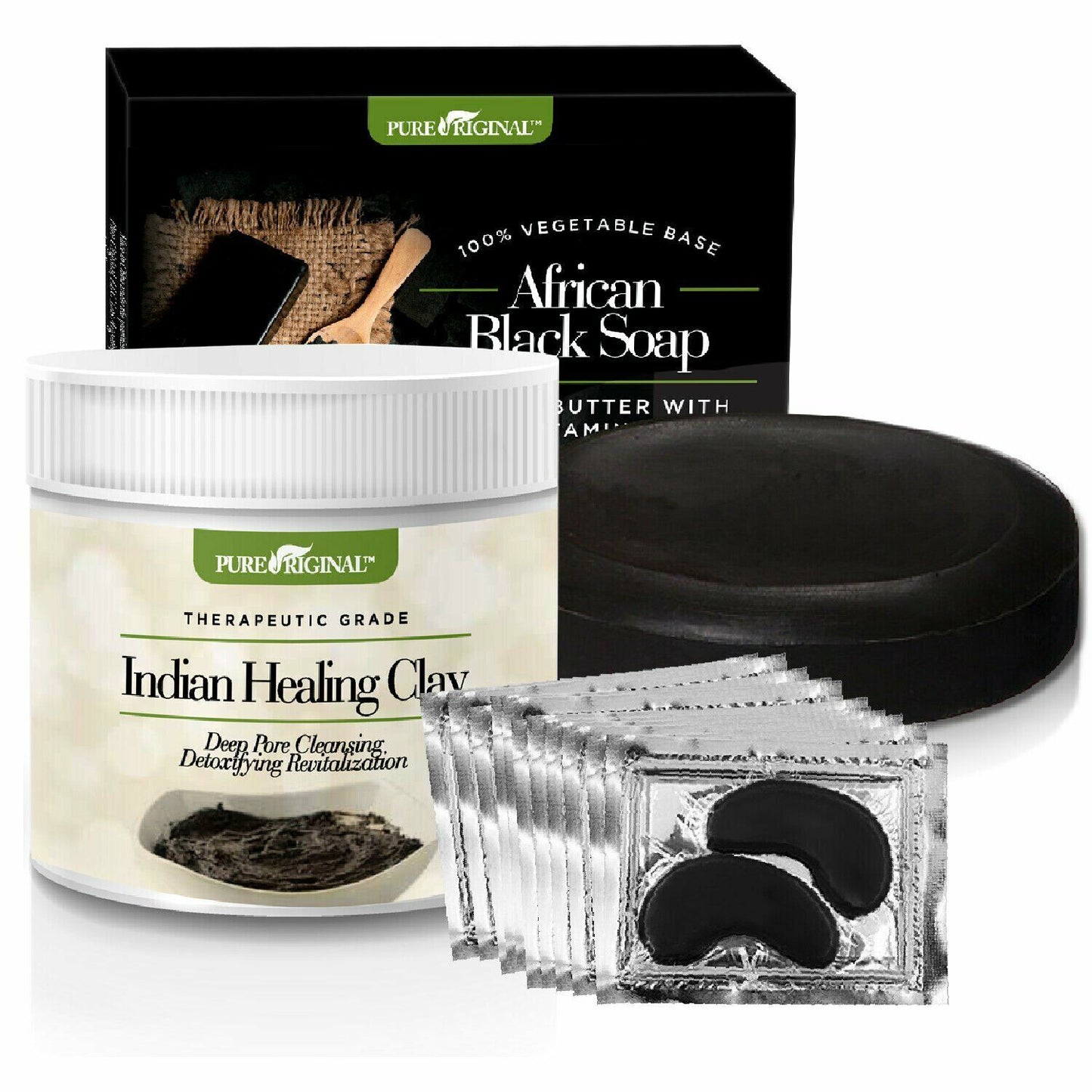 Skin Care Set Pureoriginal under EYE MASK INDIAN HEALING CLAY AFRICAN BLACK SOAP