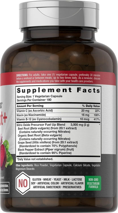 Nitric Oxide Beet Root Capsules | with Nitrates | 180 Count | Nitric Oxide Precu