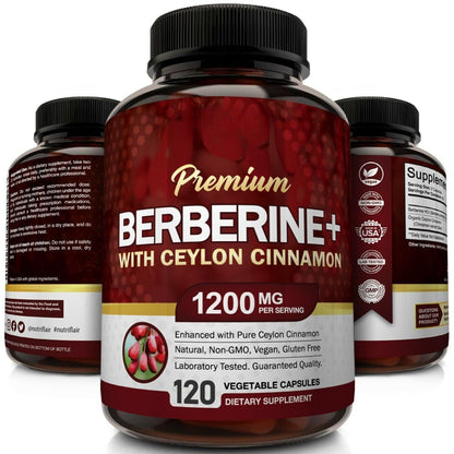 Premium Berberine HCL Pills 1200Mg plus Organic Ceylon Cinnamon - 120 Capsules