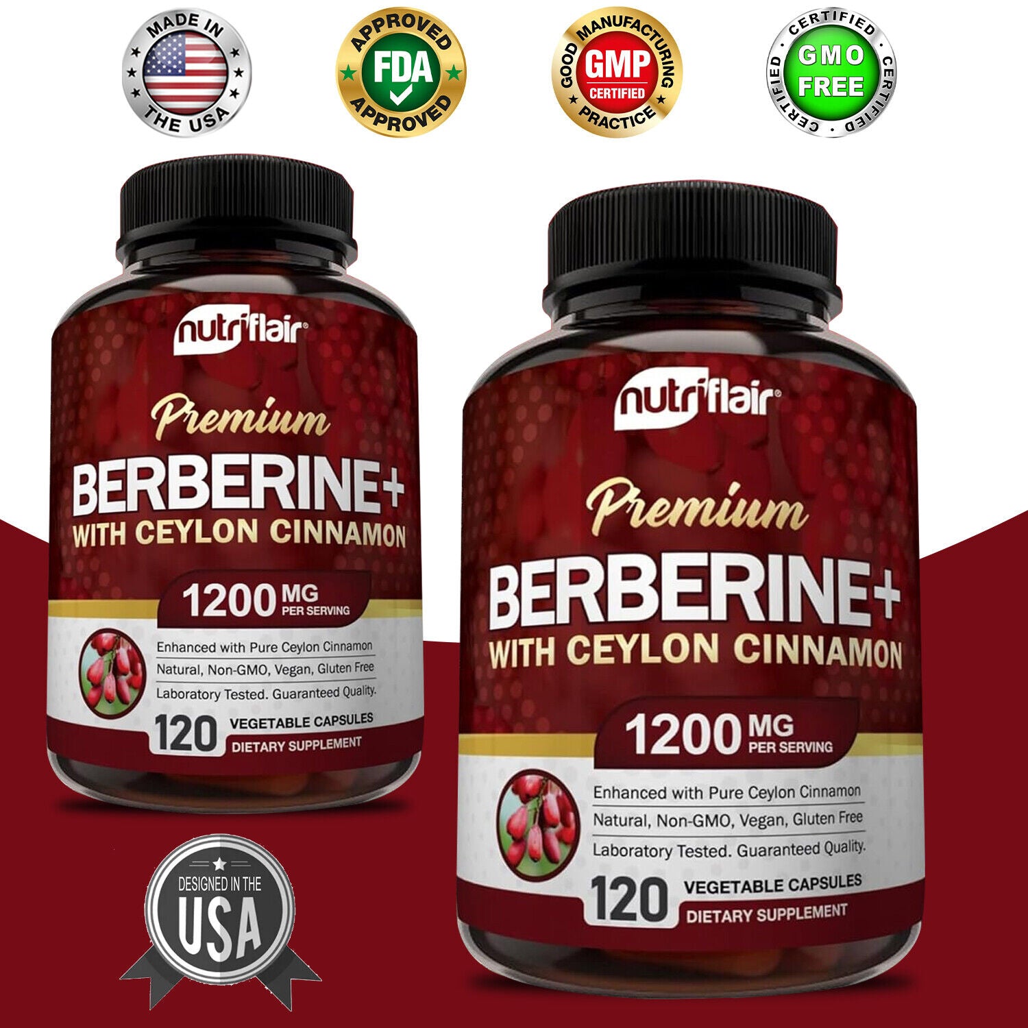 Nutriflair Premium Berberine HCL with Ceylon Cinnamon - Heart Health Cholesterol