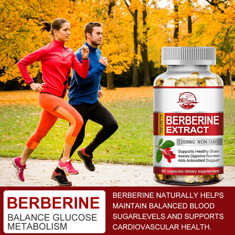 Berberine HCL 1200Mg Cholesterol Blood Sugar Health General Wellness 60/120 Pcs