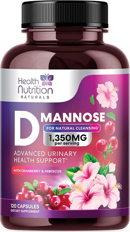 D-Mannose Capsules 1350Mg with Cranberry UTI Support & Cleanse, Bladder Health