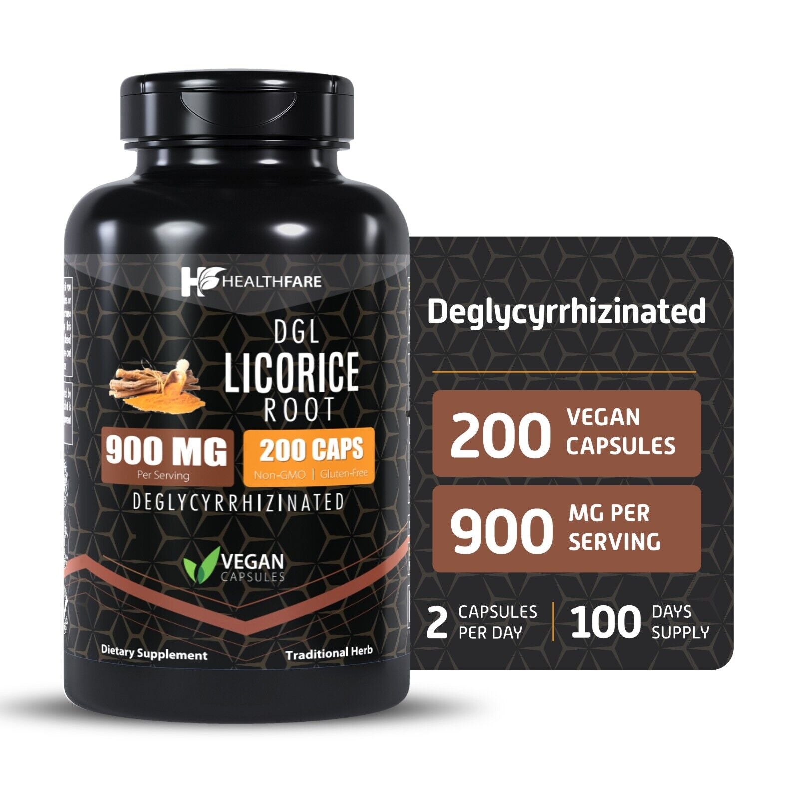 Licorice Root Capsules 900 Mg 200 Count DGL Supplement Extract Ultra High Purity