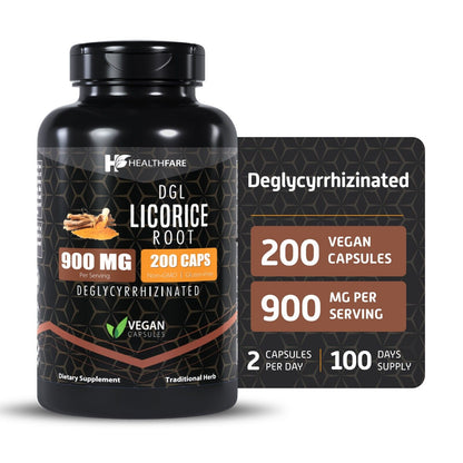 Licorice Root Capsules 900 Mg 200 Count DGL Supplement Extract Ultra High Purity