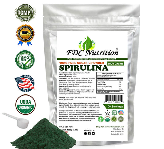 100% Pure Spirulina Powder 1000 G (2.2LB) Gmo-Free, Kosher, Non-Irradiated Pure