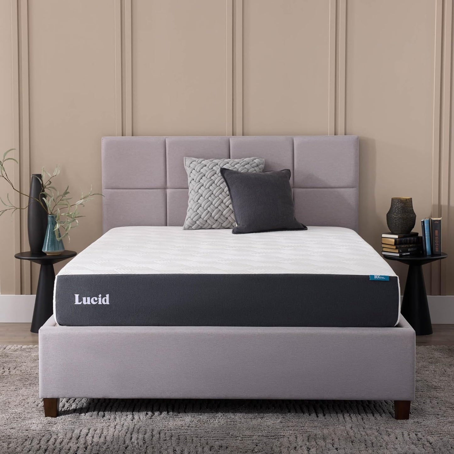 LUCID 10 Inch Memory Foam Mattress - Medium Feel - Infused with Bamboo Charcoal