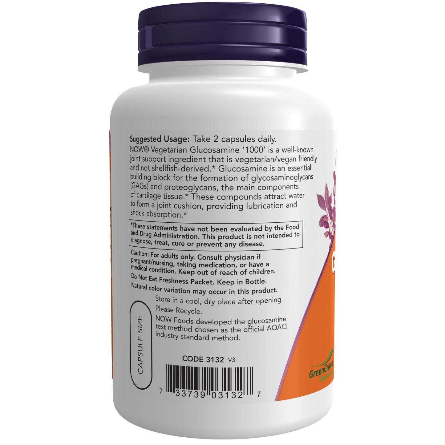 NOW Foods Vegetarian Glucosamine, 1000 Mg, 90 Veg Capsules