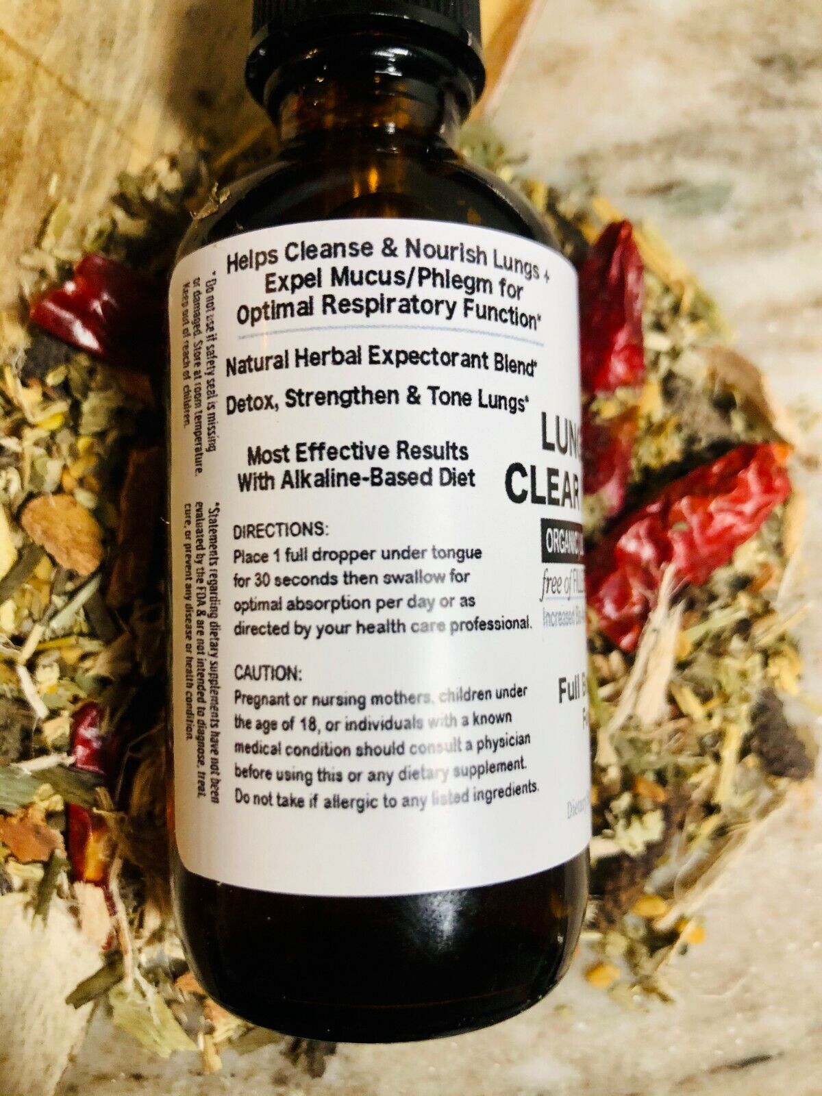 Lung Cleanse Clear Respiratory Tincture Organic 2Oz Glass Dropper Bottle