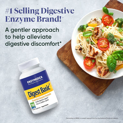 Digestive Enzymes (Enzymedica Digest Basic 90 Capsules, Gentle Digestive Support, Vegan, )