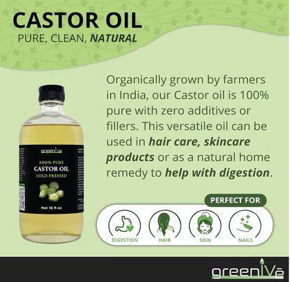 100% PURE CASTOR OIL - ORGANICALLY GROWN - COLD PRESSED - HEXANE FREE