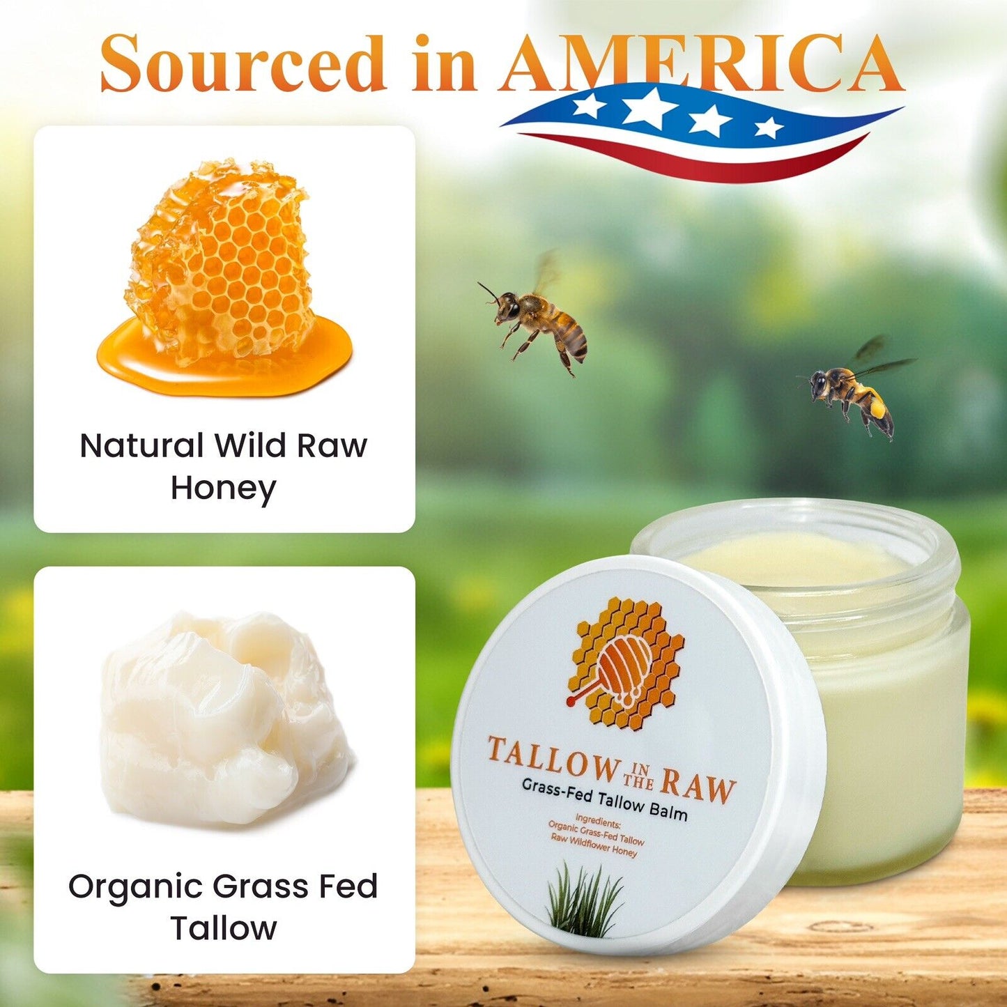 Tallow in the Raw | Organic Grass Fed Tallow Balm W/ Local Raw Honey (UNSCENTED)