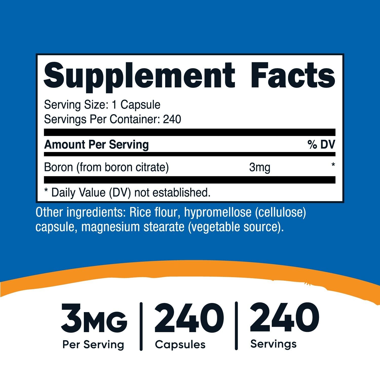 Boron 3Mg Supplement, 240 Vegetarian Capsules, Nutricost