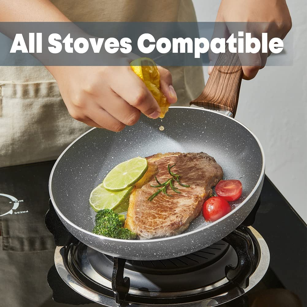 Stone Frying Pans Set 8&10 Inch, Pots and Pans Set with 100% Apeo&Pfoa-Free