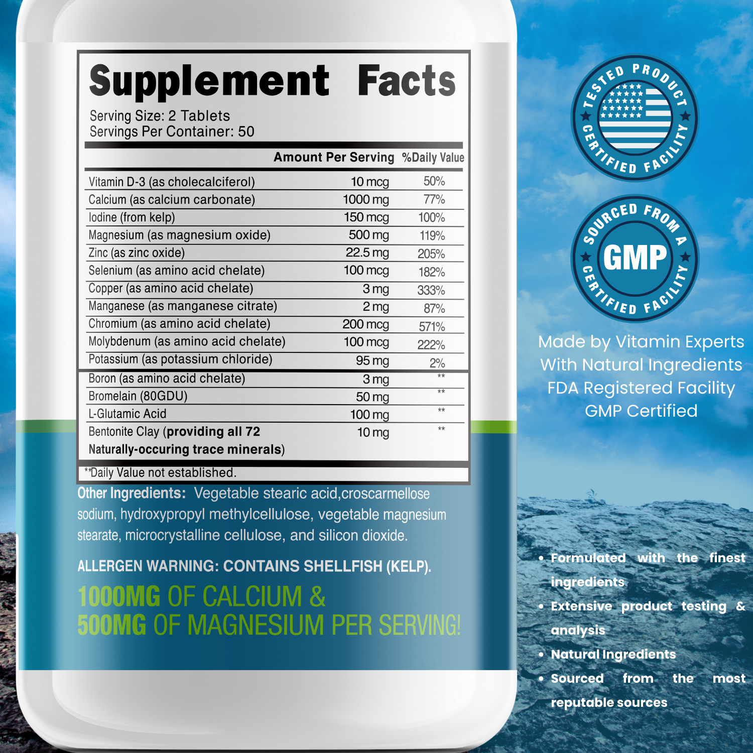 Multi Mineral Supplement | 100 TABLETS | Iron Free | Non-Gmo |