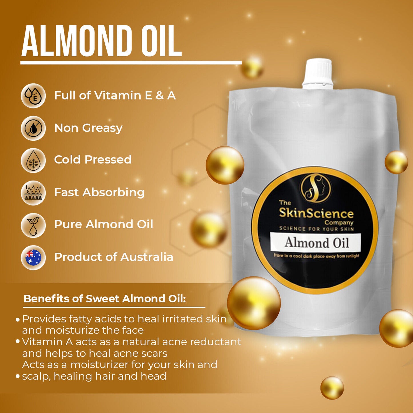 Organic Almond Sweet Oil Pure & Natural Anti-Aging Oil Cold Pressed