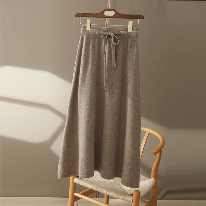 Autumn and Winter100% Pure Wool Skirt Women'S Long Pocket Small a Skirt High Waist Slim Cashmere Knit A-Line Skirt