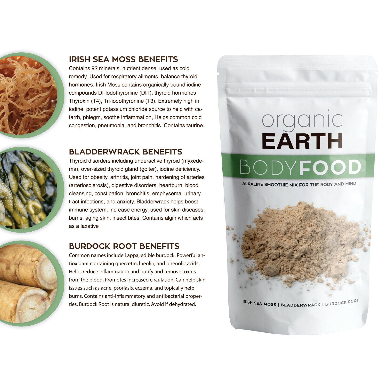 Sea Moss Bladderwrack Burdock Root Powder Seamoss - Dr Sebi - Chondrus Crispus