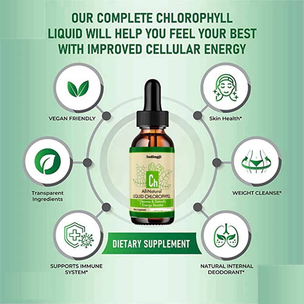 Pure Chlorophyll Liquid Extract Liquid Chlorophyll Drops for Skin Care Hair Care Detox Skin Oil 10ML Dietary Supplement